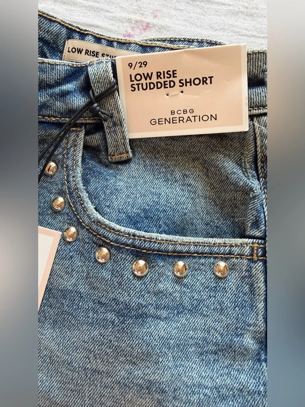 Low Rise Studded Denim Shorts